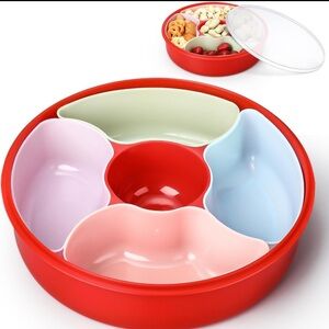 2 Pcs Divided Snack Serving Tray With Lid 10”, compartments removable